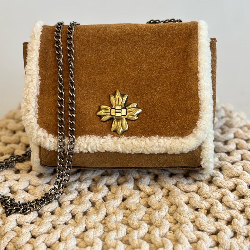 Patricia Nash Brown Suede Crossbody Bag with Chain